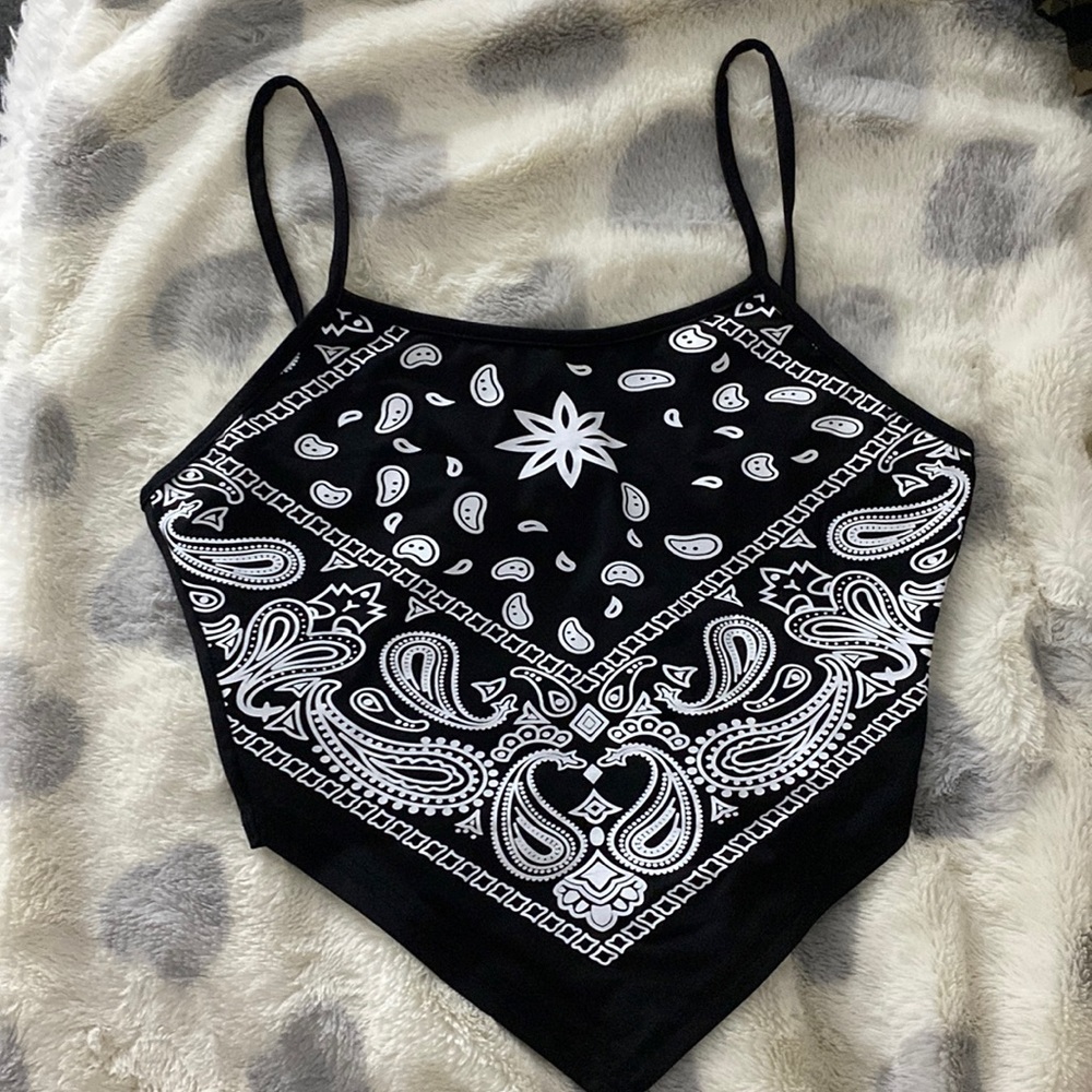 Shein, black bandanna crop top, small